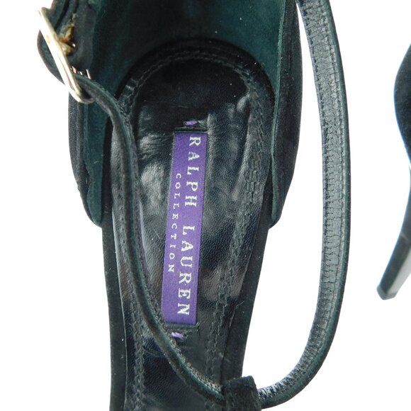 RALPH LAUREN Collection Purple Label Black Suede T Strap Ankle Sandal Heels 9 - Picture 9 of 9
